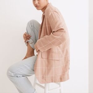 Madewell Breezewoven Larsen Linen Blazer in Windowpane Sandstone Size Large